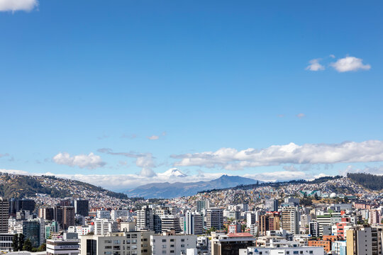 Quito Ecuador Skyline with Andean Mountain Landscape and Cotopaxi Volcano in the Background