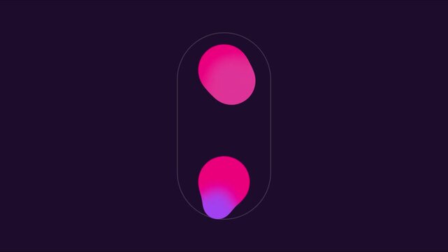 Abstract liquid motion toggle switch animation with pink gradient fluid shapes on dark 4k background