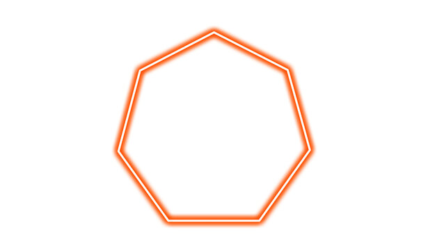 Orange neon heptagon frame isolated on transparent background