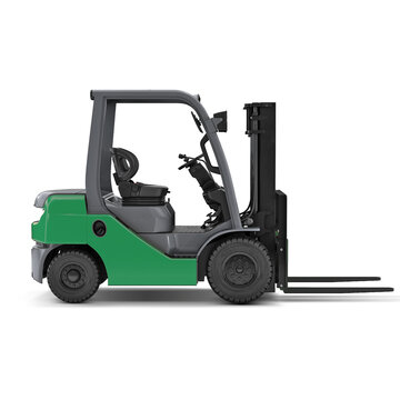 Forklift - Green - Profile View Isolated
