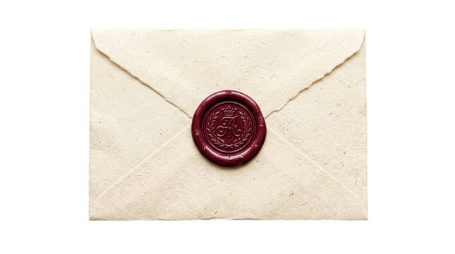 Vintage letter envelope with wax seal isolated on transparent background