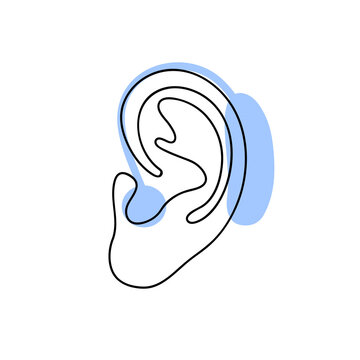 Human Ear with Hearing Aid One Line Art Blue Color Deaf Healthcare Audiology Minimalist Vector Illustration