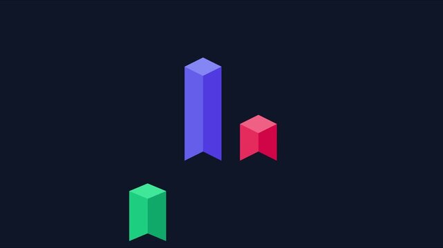Animated 3 d bar chart growth concept with colorful isometric pillars for business data analysis and financial statistics animation 4k