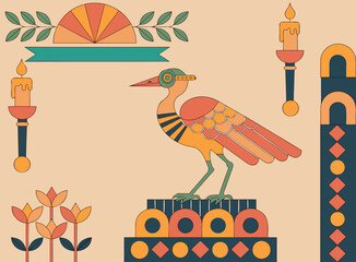 Naklejka premium vector design featuring a decorative crane on a patterned pedestal with candles