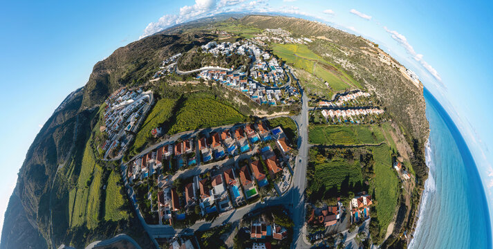 Pissouri coastal village aerial view in Cyprus
