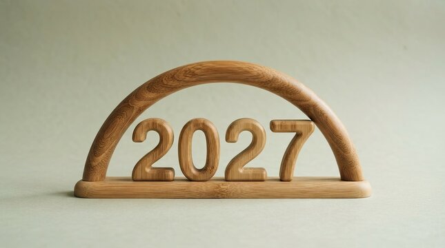 Wooden 2027 year sign on a light background