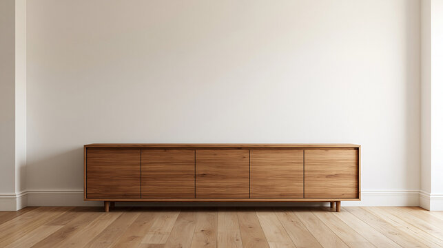 Modern Wooden Sideboard in Minimalist Living Room Interior