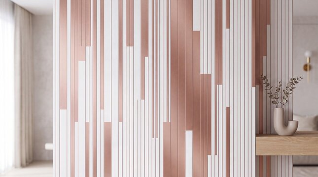 Modern Geometric 3D Wall Panel in Rose Gold and White