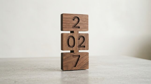 Wooden blocks with number 2027 on a grey surface