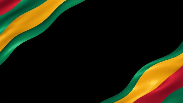 Wavy green yellow red stripes on black background