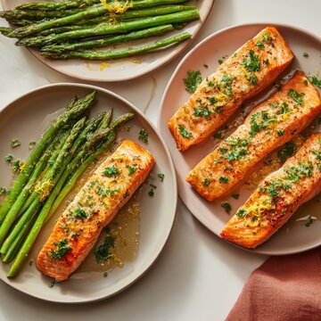Roasted salmon fillets with lemon garlic glaze