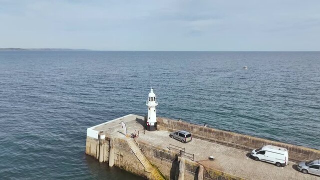 Cliffs and a harbor over Port Village from a drone, Charlestown, St Austell, Cornwall, England