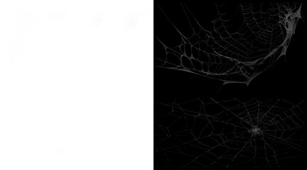 Spooky spider web collection on black background, realistic cobweb set for Halloween, dark gothic spiderweb textures for horror design © Helal