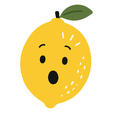 Cute Cartoon Lemon with a Surprised Face Illustration