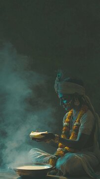 Little Krishna with a pot filled with white butter