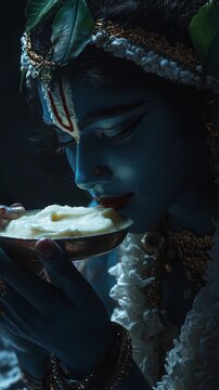Little Krishna with a pot filled with white butter