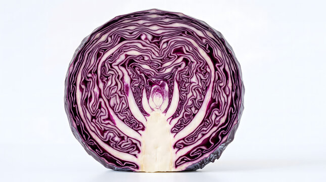 Fresh red cabbage cross section isolated white background
