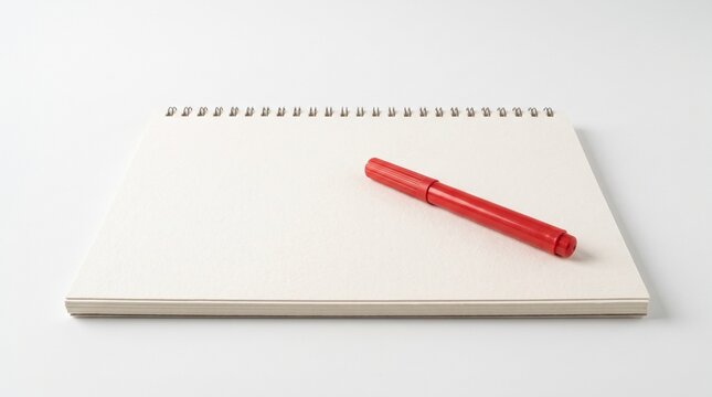 Blank notebook with red marker on clean white background