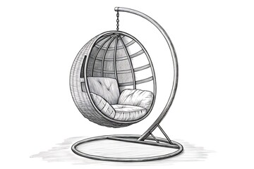 Fototapeta premium Modern hanging spherical chair with cushioned seat