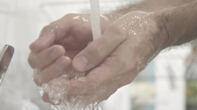 corona virus slow motion male hands washing soap and water covid