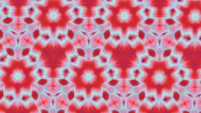 Moving, unique kaleidoscope background in the style of abstract art. Red, blue, white color in the current drawing.