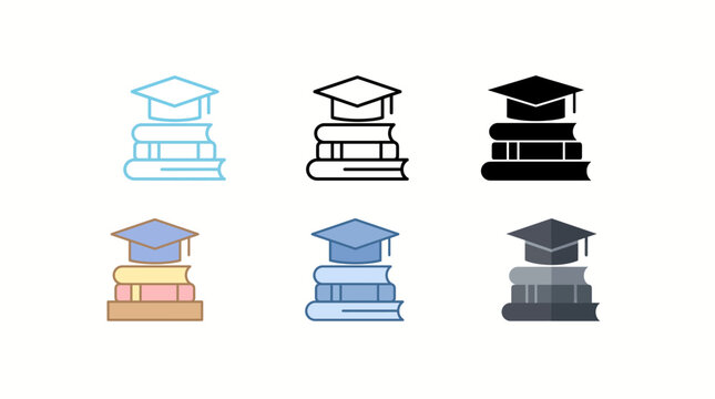 vector illustration of Graduation caps and diplomas set with different styles and colors Vector, illustration ,International Literacy Day, Literacy Day, Literacy Icons Set.