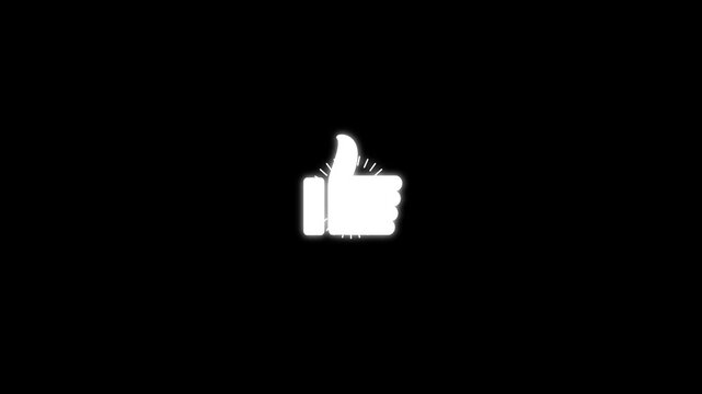 Hand thumb like icon in flat design animated on black screen.Abstract like icon in flat design for social media,positive reaction animation 4k video with alpha chanel.