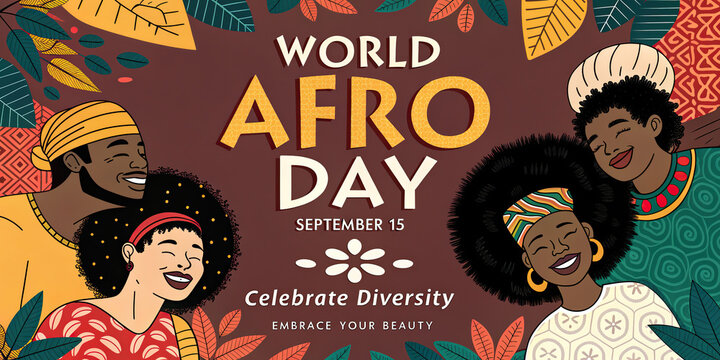 World Afro Day Celebration Poster with Four Black Women and African Inspired Patterns