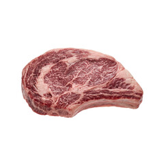 Obraz premium Raw marbled ribeye steak with bone on transparent background