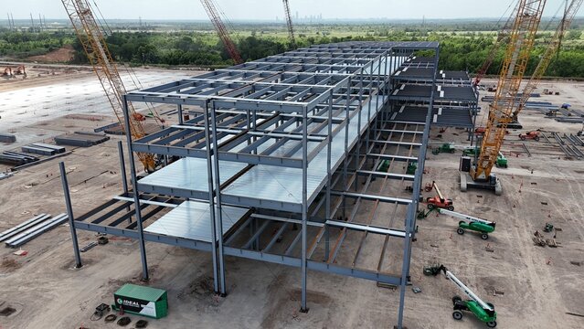 Metal framing for commercial building under construction