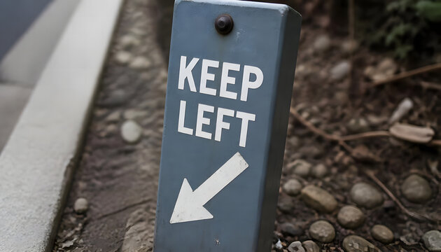 Grey street directional sign with keep left text and white arrow