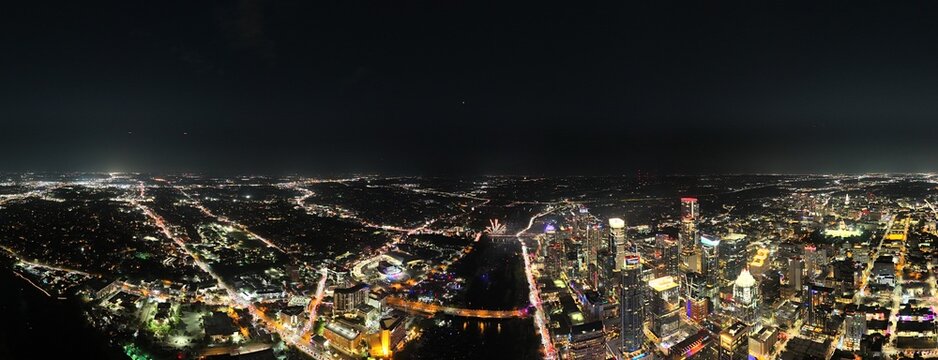 Panorama of downtown Austin during 4th of July celebration