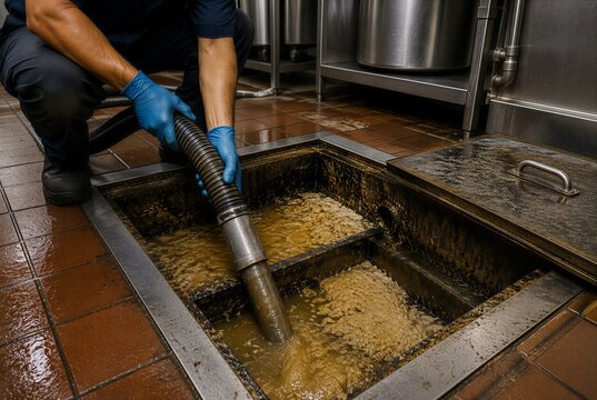 Vacuum Hose Pumps Waste From Restaurant Grease Trap