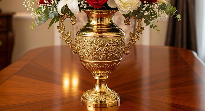 golden vase on a table