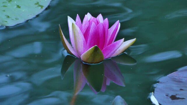 A water lily on the water in the evening. High quality 4k footage