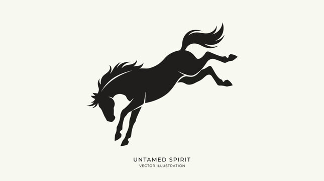 Black silhouette of a wild bucking horse jumping in mid-air, stallion vector illustration representing strength and freedom