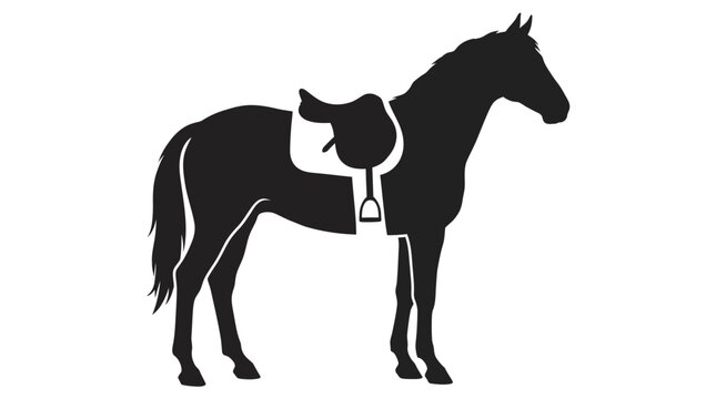 Black horse silhouette vector graphic with riding saddle isolated on white background