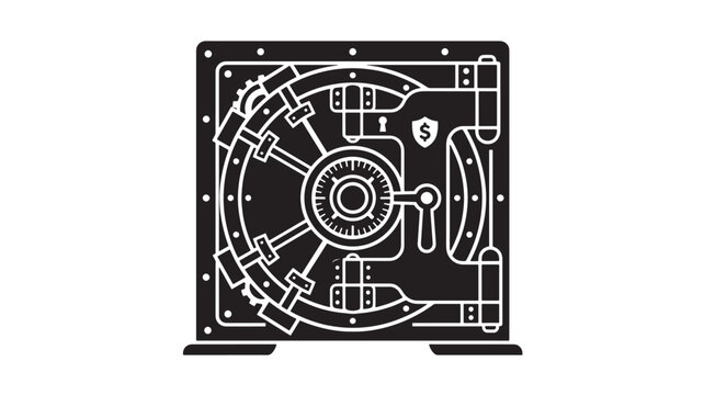 Heavy Steel Bank Vault Door Vector Icon Isolated on White Background