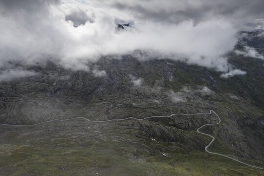 Famous curvy mountain road Fylkesvei 63 or Geirangervegen, which leads from Geiranger to the Djupvasshytta Plateau, Stranda, M&oslash;re og Romdal, Norway