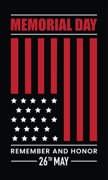 Flag design honors Memorial Day with a minimalist red and white striped pattern on black.