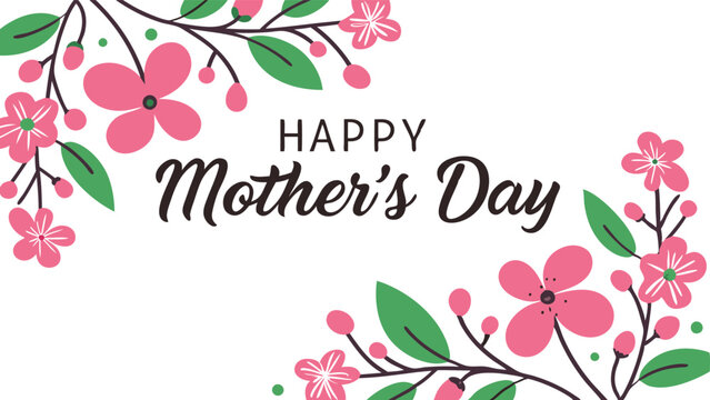 Branches with pink blossoms frame the centered text wishing a Happy Mother's Day to all mothers.