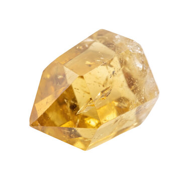 Natural yellow citrine crystal formation on transparent background