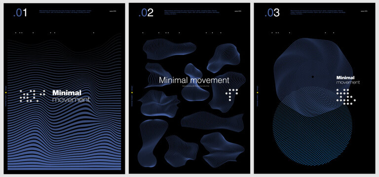 Minimal Abstract Line Wave Posters Set With Digital Movement And Organic Topography Shapes