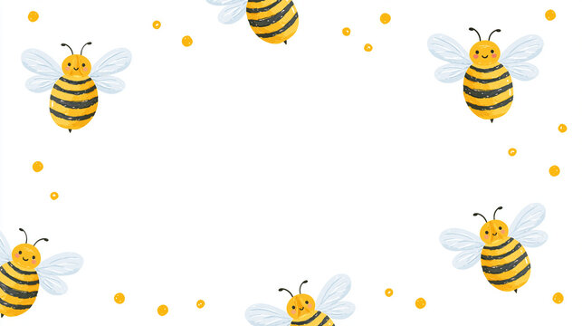 Cute cartoon bees with smiling faces on a white background