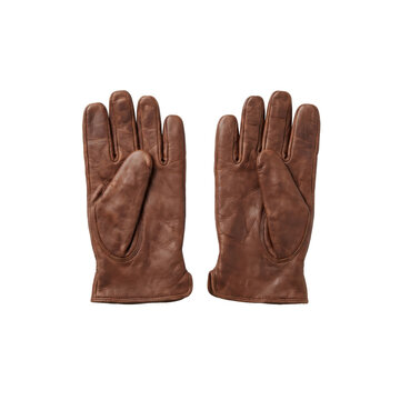 Pair of brown leather gloves on transparent background