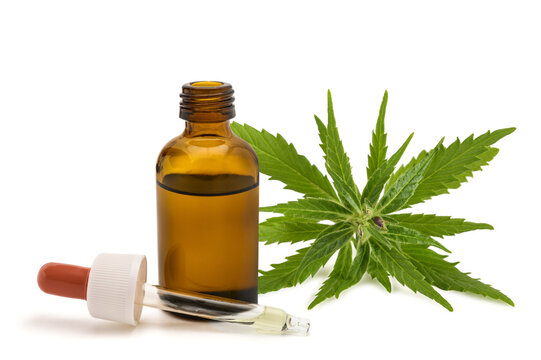 Cannabis Essential Oil with Dropper Bottle Isolated on White Background