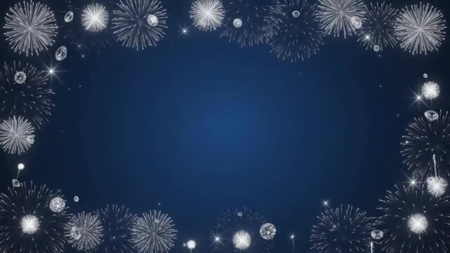 Elegant Blue Festive Backdrop With Glittering Crystal Accents With Fireworks