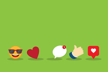 Fototapeta premium Social Network Engagement Icons with Emoji Heart Like and Comment