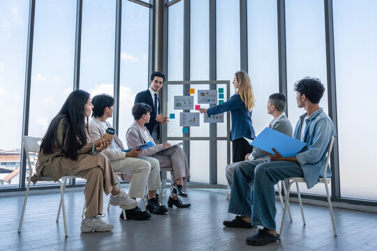 Successful happy workers Group of business people with Multiethnic workers with in company workers Group of asian business people and support Teamwork in the meeting room at modern office.