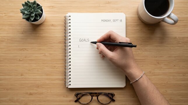 Student Hand Holding Sleek Pen Writing on Blank Lined Notebook